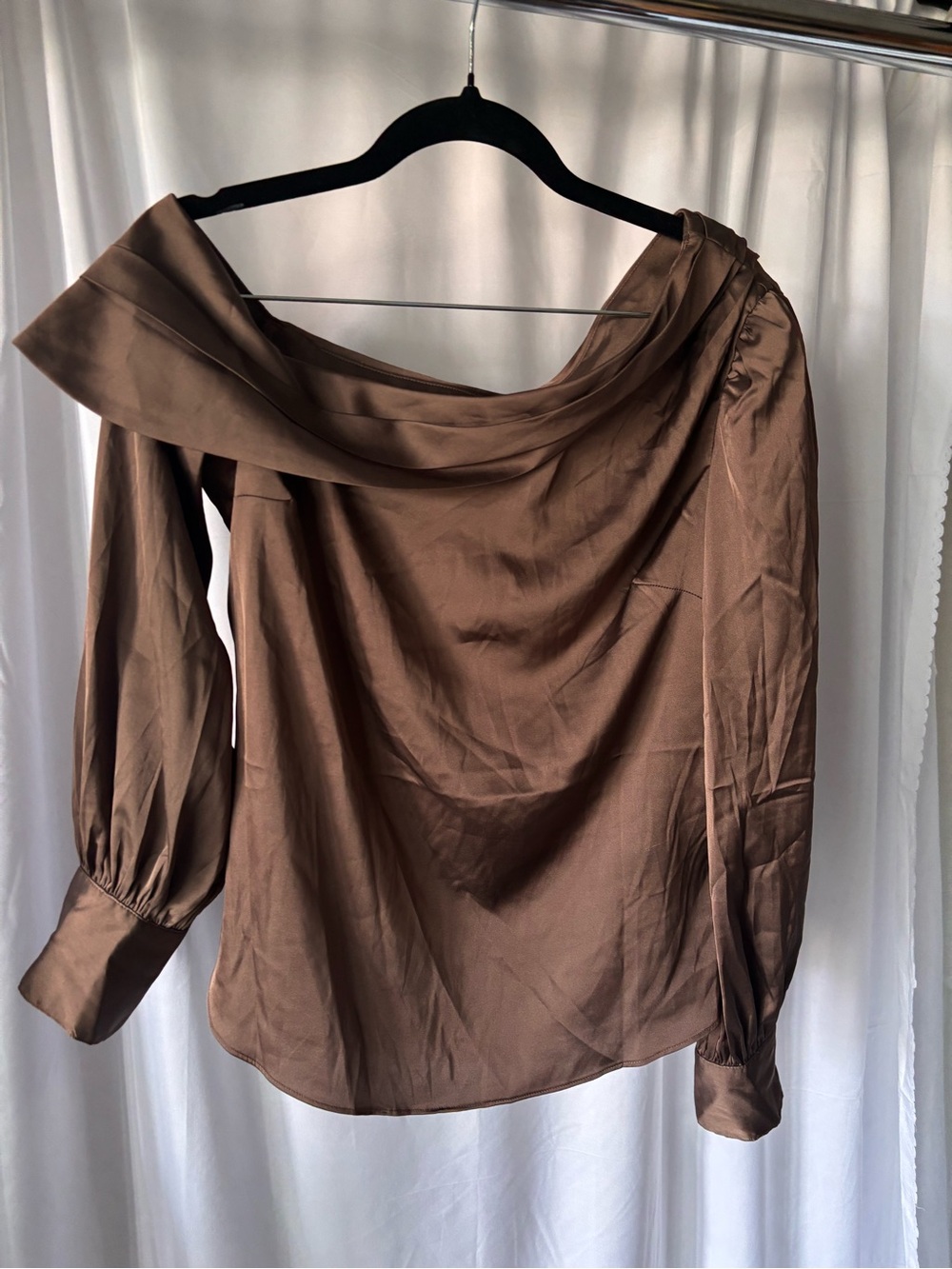 Express Brown Off-Shoulder Satin Blouse